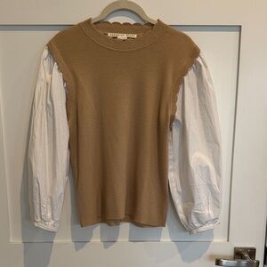 Veronica Beard Steffi Camel and White Knit Top